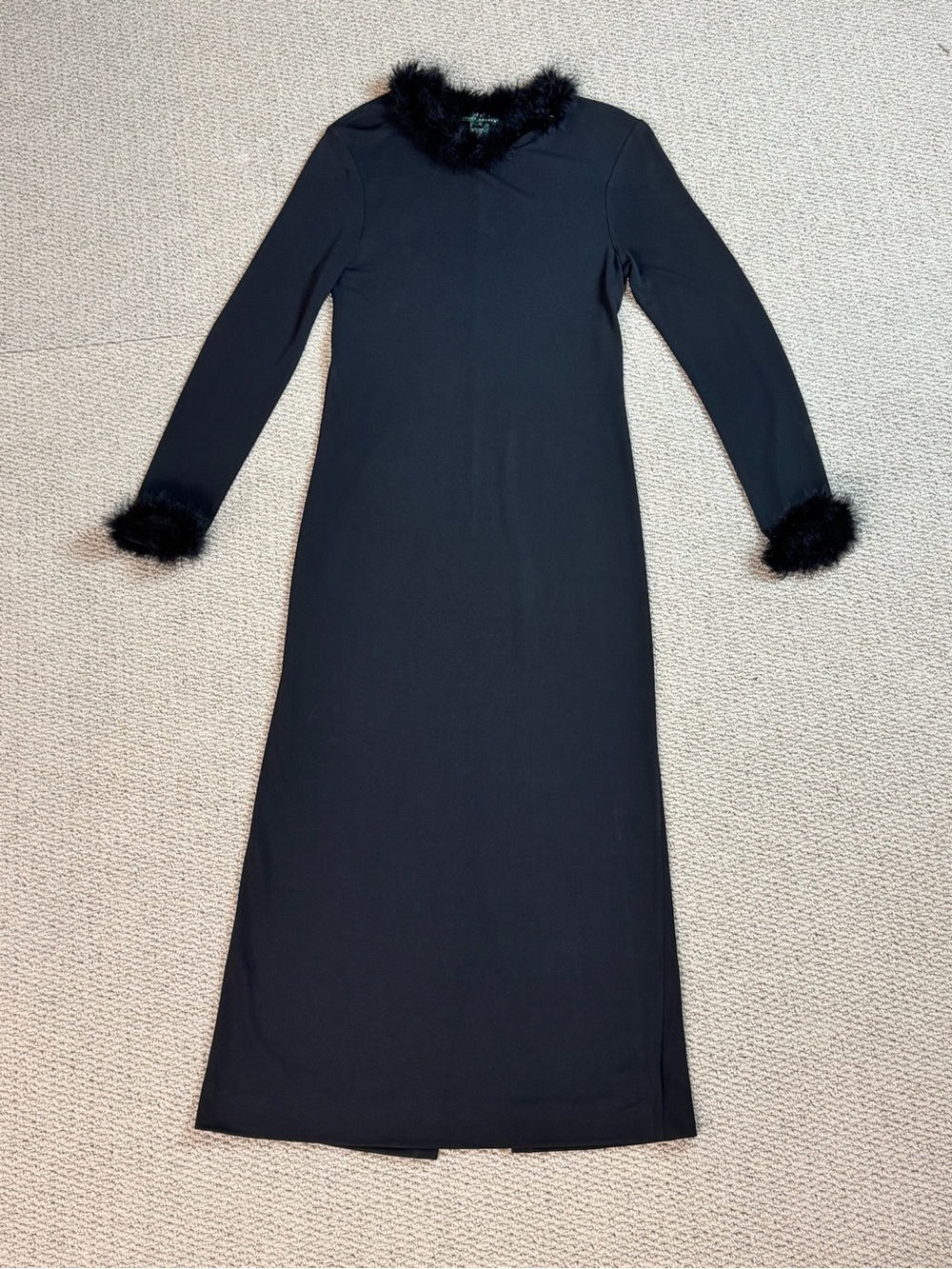Ralph Lauren Evening Dress Womens Medium Black Feather Collar Cuff Elegant Luxe